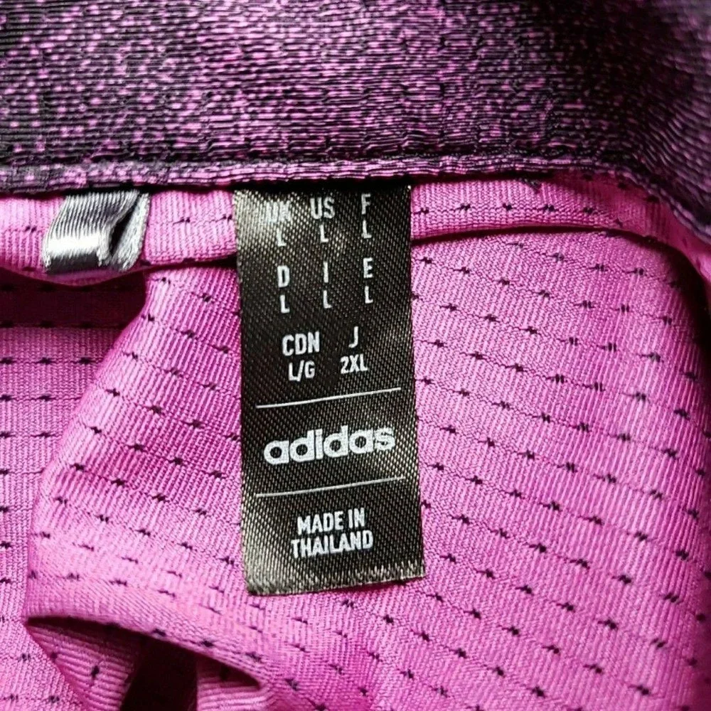 Adidas Golf Polo Shirt Mens L Purple Graphic Heritage Club Logo Knit Top